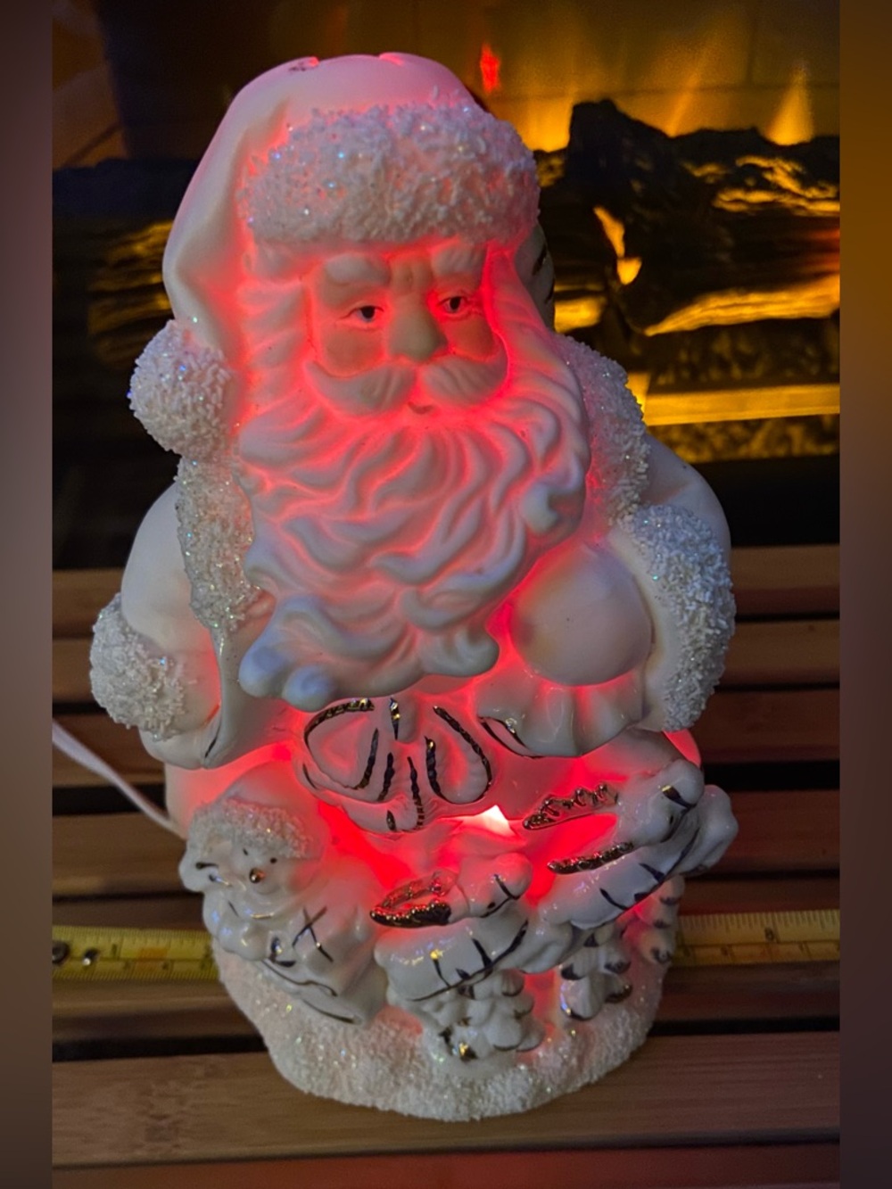 Classic Lenox Frosted White Ceramic Santa- Red Night Light Glowing Holiday Decor